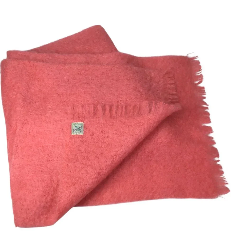 Yarrowvale Vtg Mohair Scarf Shawl Wrap Scotland Scottish Coral Salmon 73 x 18
